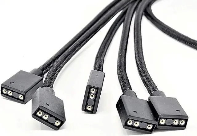 Alt view image 6 of 6 - Micro Connectors Premium Sleeved 3-Pin 1 to 5 Addressable (ARGB) Splitter Cable – 70cm Black