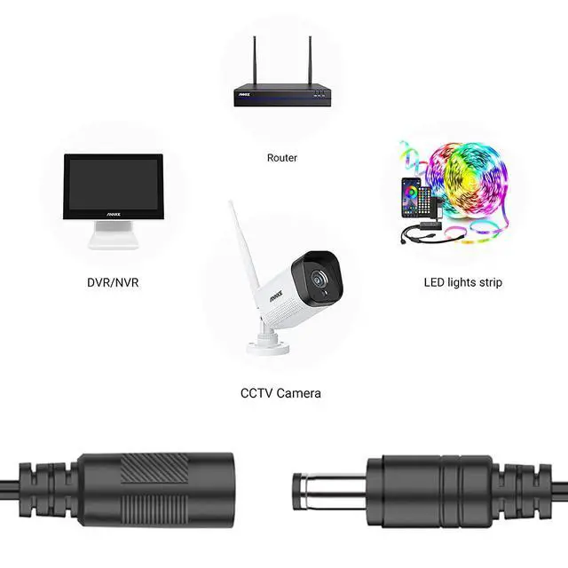 Alt view image 5 of 5 - 2-Pack 10ft DC Extension Cord 5.5mm x 2.1mm, Universal DC 12V Power Extension Cable for Security Camera, LED Strip, CCTV IP Surveillance, 5V 9V 24V 12 Volt Male to Female Plug Supply Adapter