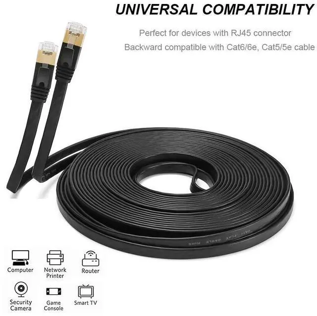 Alt view image 7 of 7 - BUCIERCAT8 Ethernet Cable 25 ft High Speed, Shielded Flat Internet Cable with Clips, for Router/Gaming/Modem - Black