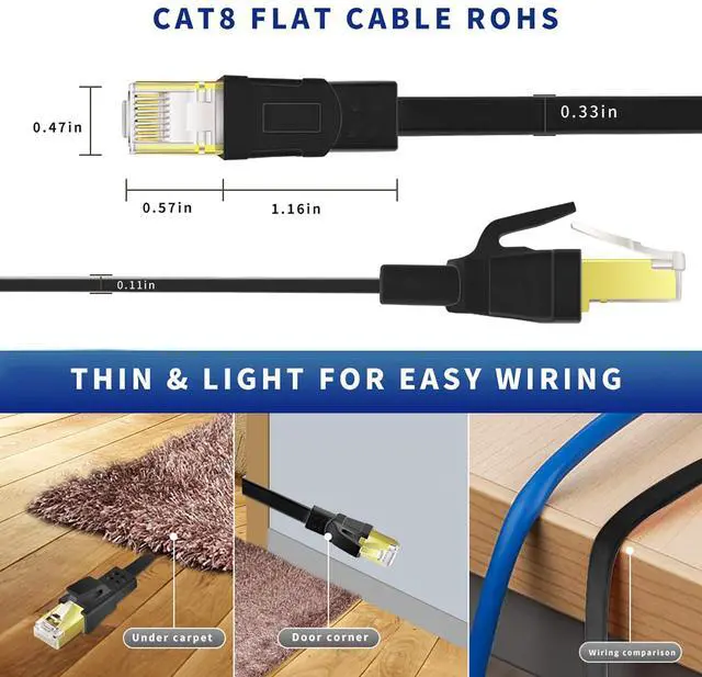 Alt view image 5 of 7 - BUCIER Cat8 Ethernet Cable 33FT, High Speed Outdoor&Indoor Cat8 LAN Network Cable 40Gbps, 2000Mhz with Gold Plated RJ45 Connector, Weatherproof S/FTP UV Resistant for Router/Gaming/Modem