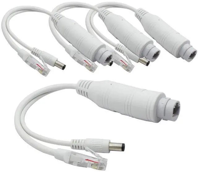 Main image of 4-Pack Active 48V to 12V Waterproof PoE Splitter Adapter, IEEE 802.3af Compliant 10/100Mbps, for IP Camera AP Voip Phone and More, White