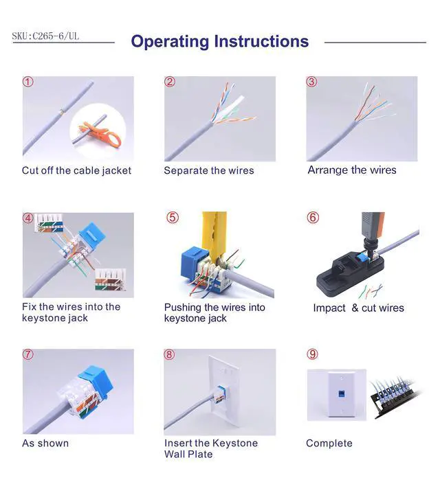 Alt view image 7 of 7 - KEHIPI UL Listed 10Gbps Cat6 Keystone Jack Insert 25-Pack, 90 Degree Punch Down RJ45 Keystone Jack Adapter Slim Profile Blue