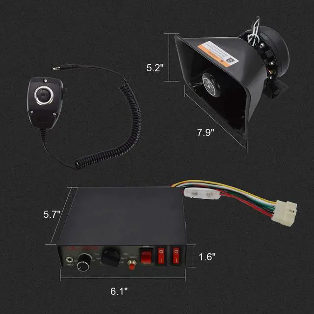 Alt view image 2 of 7 - Police Siren Speaker Car Pa System, Dc12v 200w 9 Tones Wired Handheld Microphone Loudspeaker Emergency Siren Electronic