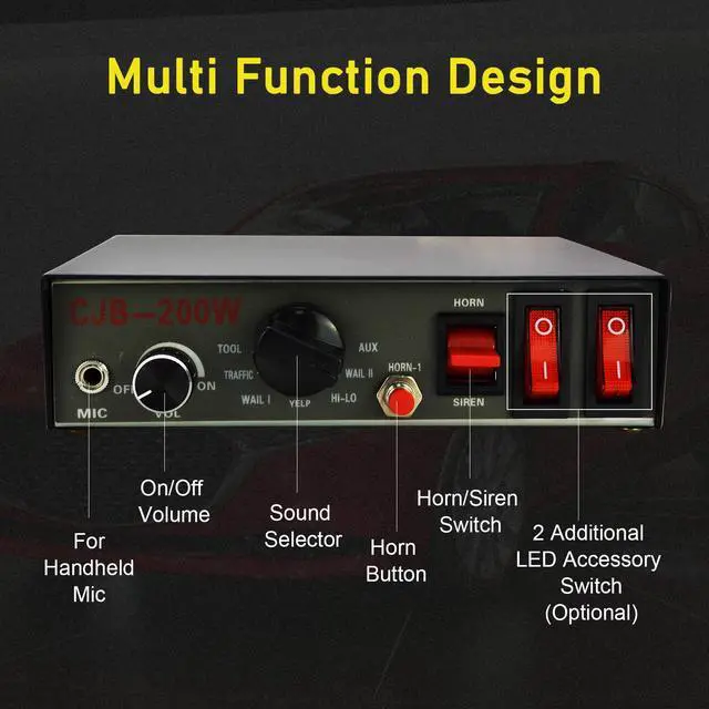 Alt view image 3 of 7 - Police Siren Speaker Car Pa System, Dc12v 200w 9 Tones Wired Handheld Microphone Loudspeaker Emergency Siren Electronic