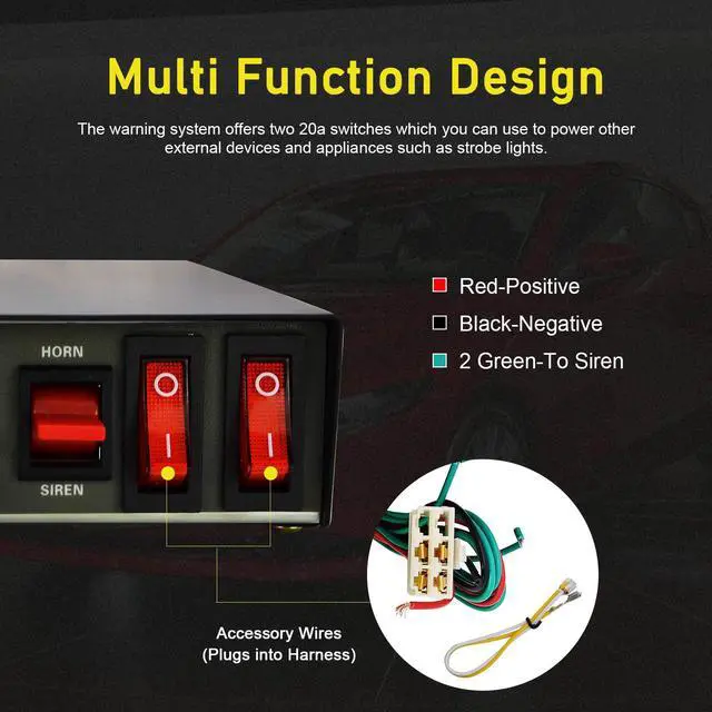 Alt view image 4 of 7 - Police Siren Speaker Car Pa System, Dc12v 200w 9 Tones Wired Handheld Microphone Loudspeaker Emergency Siren Electronic
