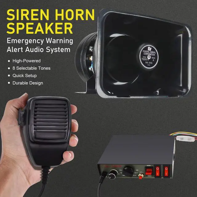 Alt view image 5 of 7 - Police Siren Speaker Car Pa System, Dc12v 200w 9 Tones Wired Handheld Microphone Loudspeaker Emergency Siren Electronic