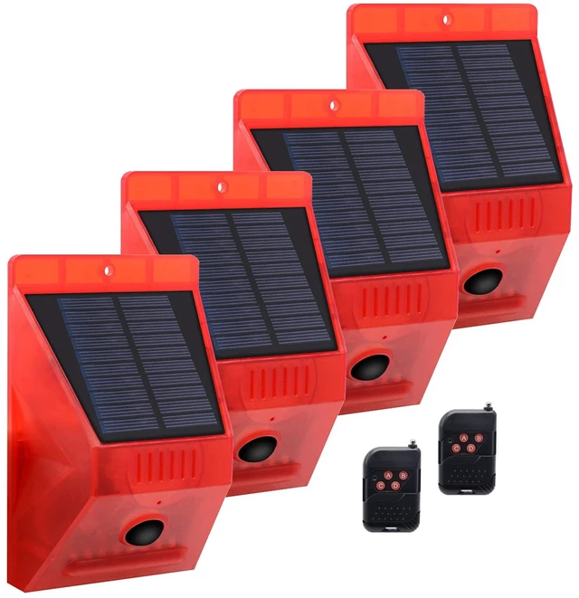 Main image of Solar Motion Sensor Alarm Outdoor Motion Detector 129db Loud Sound Security Siren IP65 Waterproof Protected for Garden,Farm,Yard,Chicken coop,4 Pack