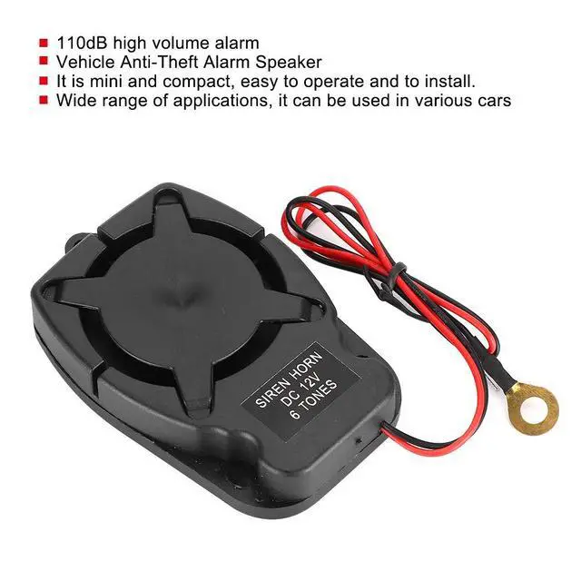 Alt view image 2 of 6 - Car Alarm Siren DC 12V - Universal Vehicle Anti-Theft Alarm Speaker Horn, 6Loud Sounds 110dB Security System Replacement Accessory