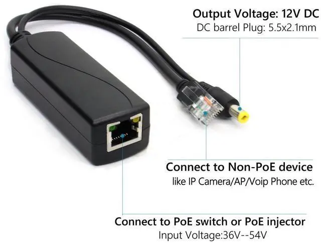 Alt view image 3 of 6 - 4-Pack Active 48V to 12V PoE Splitter Adapter, IEEE 802.3af Compliant, 10/100Mbps, for IP Camera AP Voip Phone and More