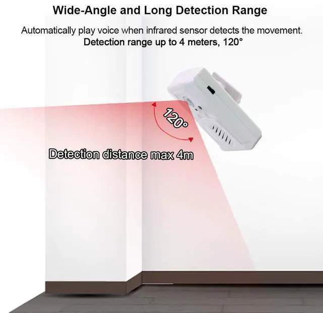 Alt view image 3 of 6 - Infrared Motion Sensor Activated Sound Speaker Built with Microphone Record one Voice for Shop Sale, Garage Door Alert, Greeting Visitor Door Chime, Security Reminder