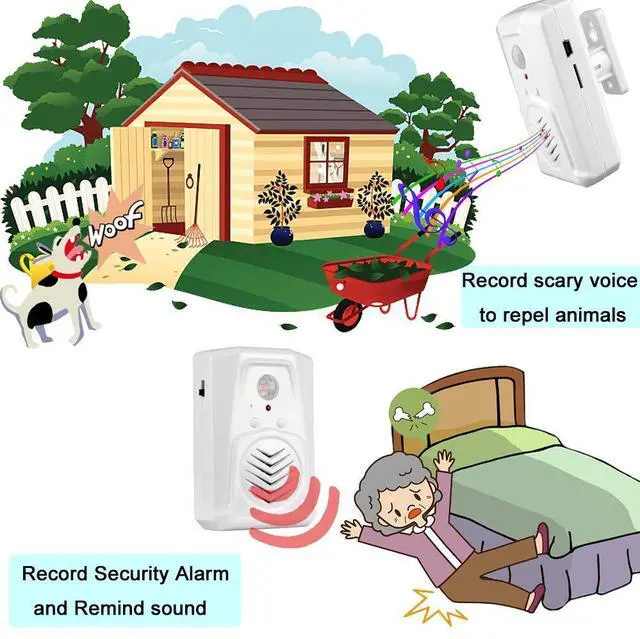 Alt view image 5 of 6 - Infrared Motion Sensor Activated Sound Speaker Built with Microphone Record one Voice for Shop Sale, Garage Door Alert, Greeting Visitor Door Chime, Security Reminder