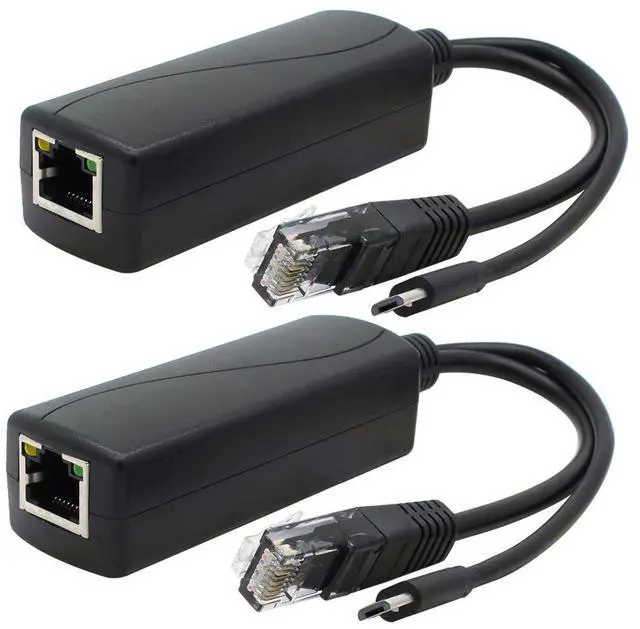 Main image of 2-Pack Gigabit PoE Splitter, 48V to 5V 2.4A Micro USB Ethernet Adapter, Compatible with Raspberry Pi 3B+, IP Camera and More
