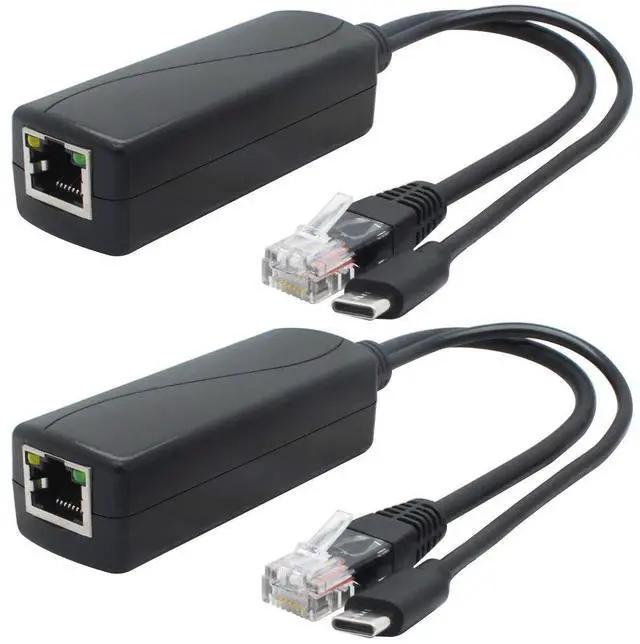 Main image of 2-Pack 5V Gigabit PoE Splitter, USB Type C, 48V to 5V 2.4A Adaper, IEEE 802.3af Compliant