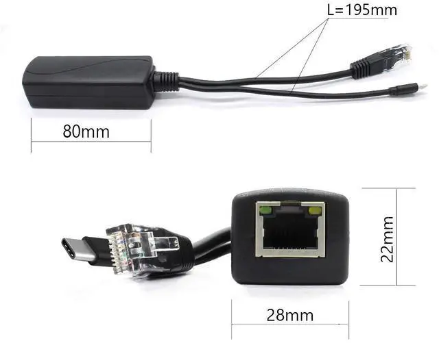 Alt view image 3 of 5 - 2-Pack 5V Gigabit PoE Splitter, USB Type C, 48V to 5V 2.4A Adaper, IEEE 802.3af Compliant