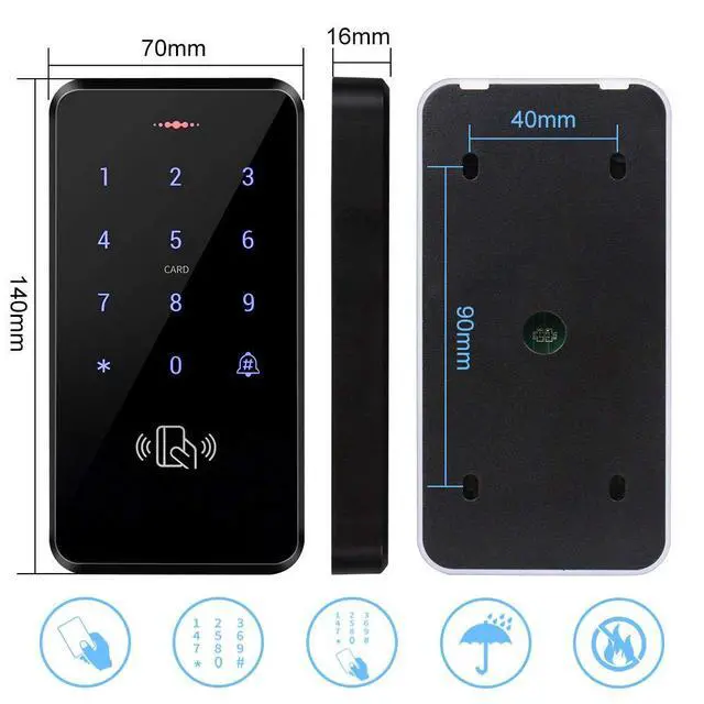 Alt view image 4 of 7 - HFeng IP68 Waterproof Outdoor Door Access Control System Kit RFID Access Control Keypad Touch Panel + 180KG/350lbs Electric Magnetic Lock + Power Supply +10pcs Keyfobs