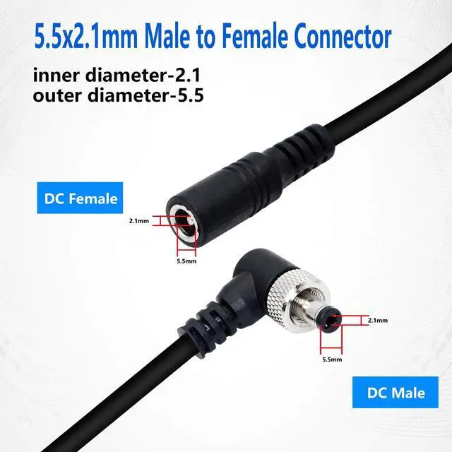 Alt view image 2 of 7 - BUCIER 2 Pack DC Extension Cable 90 Degree Power Adapter Plug 5.5mm x 2.1mm Male to Female Extension Wire with Lock Nut for 12V Power Adapter, CCTV Security Camera (0.5M/1.65FT)
