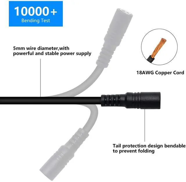 Alt view image 3 of 7 - BUCIER 2 Pack DC Extension Cable 90 Degree Power Adapter Plug 5.5mm x 2.1mm Male to Female Extension Wire with Lock Nut for 12V Power Adapter, CCTV Security Camera (0.5M/1.65FT)