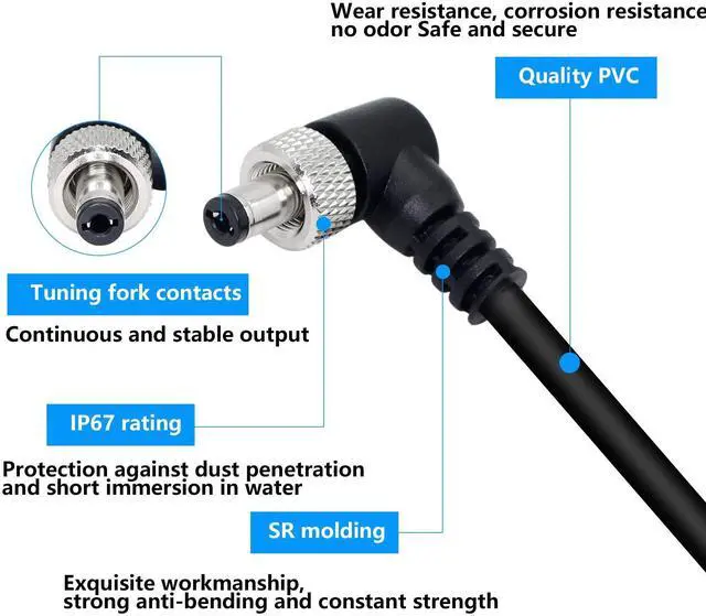 Alt view image 4 of 7 - BUCIER 2 Pack DC Extension Cable 90 Degree Power Adapter Plug 5.5mm x 2.1mm Male to Female Extension Wire with Lock Nut for 12V Power Adapter, CCTV Security Camera (0.5M/1.65FT)