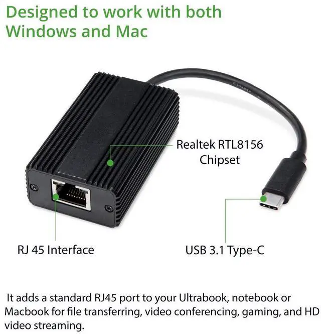 Alt view image 2 of 4 - Vszerda USB-C Type C 3.1 2.5 Gigabit Ethernet Adapter LAN RJ-45 10/100/1000/2500 (SD-ADA24064)