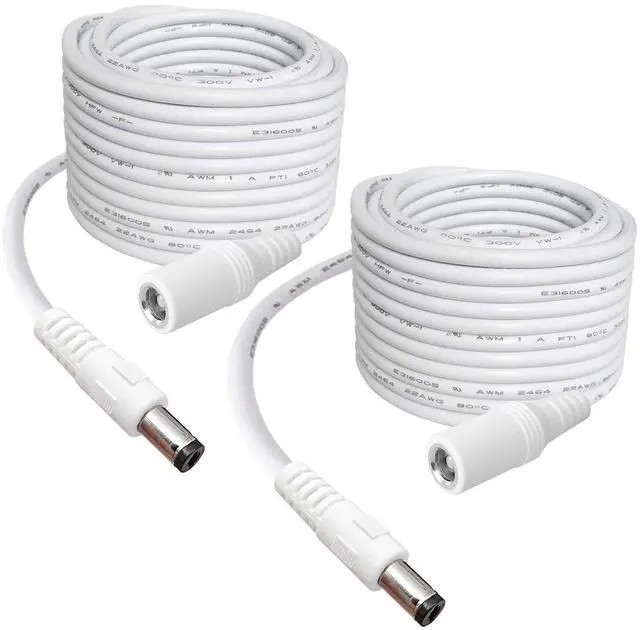Main image of 2-Pack 13ft DC Power Extension Cable,5.5mm x 2.1mm Extension Cord,12v Extension Cord for Security Camera CCTV IP,Router,LED Strip,5V 9V 24V 12 Volt Male to Female Plug Supply Adapter Power Cord