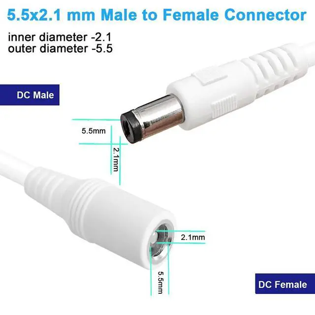 Alt view image 2 of 5 - 2-Pack 13ft DC Power Extension Cable,5.5mm x 2.1mm Extension Cord,12v Extension Cord for Security Camera CCTV IP,Router,LED Strip,5V 9V 24V 12 Volt Male to Female Plug Supply Adapter Power Cord
