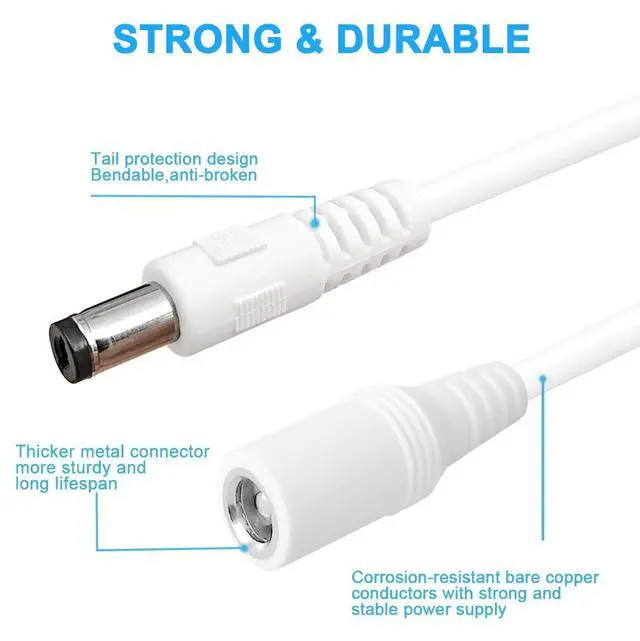 Alt view image 4 of 5 - 2-Pack 13ft DC Power Extension Cable,5.5mm x 2.1mm Extension Cord,12v Extension Cord for Security Camera CCTV IP,Router,LED Strip,5V 9V 24V 12 Volt Male to Female Plug Supply Adapter Power Cord