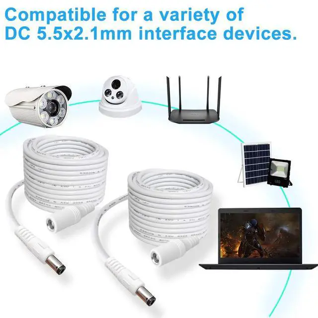 Alt view image 5 of 5 - 2-Pack 13ft DC Power Extension Cable,5.5mm x 2.1mm Extension Cord,12v Extension Cord for Security Camera CCTV IP,Router,LED Strip,5V 9V 24V 12 Volt Male to Female Plug Supply Adapter Power Cord
