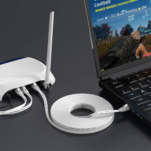 Alt view image 6 of 7 - 50 ft Ethernet Cable, Cat 6e/Cat 6, High Speed, Flat White Shielded LAN Cable for Ethernet Network Switch, PS4 and Modem