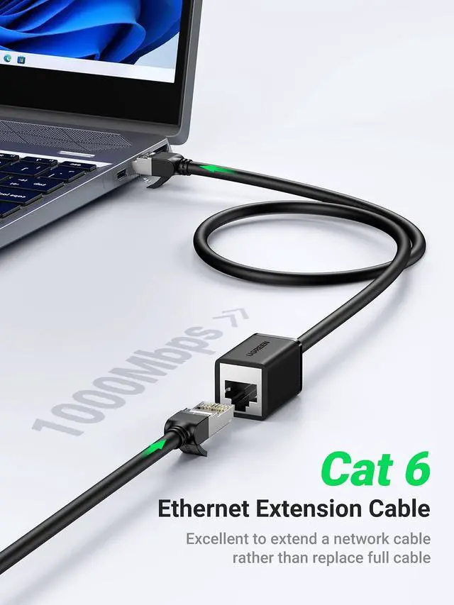 Alt view image 2 of 7 - UGREEN Cat6 Ethernet Extension Cable 10FT, Male to Female Connector, Black