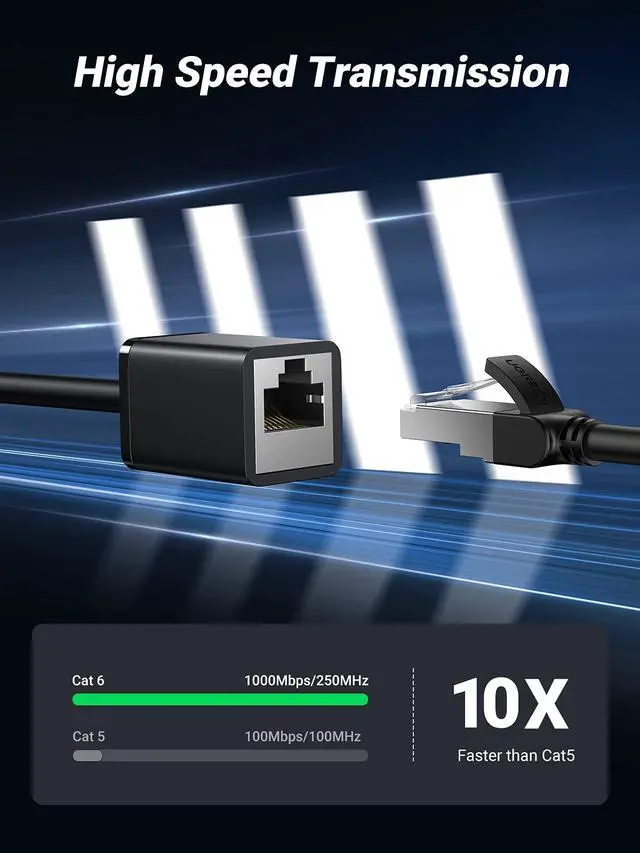 Alt view image 3 of 7 - UGREEN Cat6 Ethernet Extension Cable 10FT, Male to Female Connector, Black