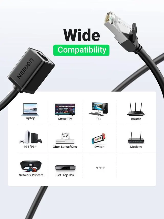 Alt view image 4 of 7 - UGREEN Cat6 Ethernet Extension Cable 10FT, Male to Female Connector, Black