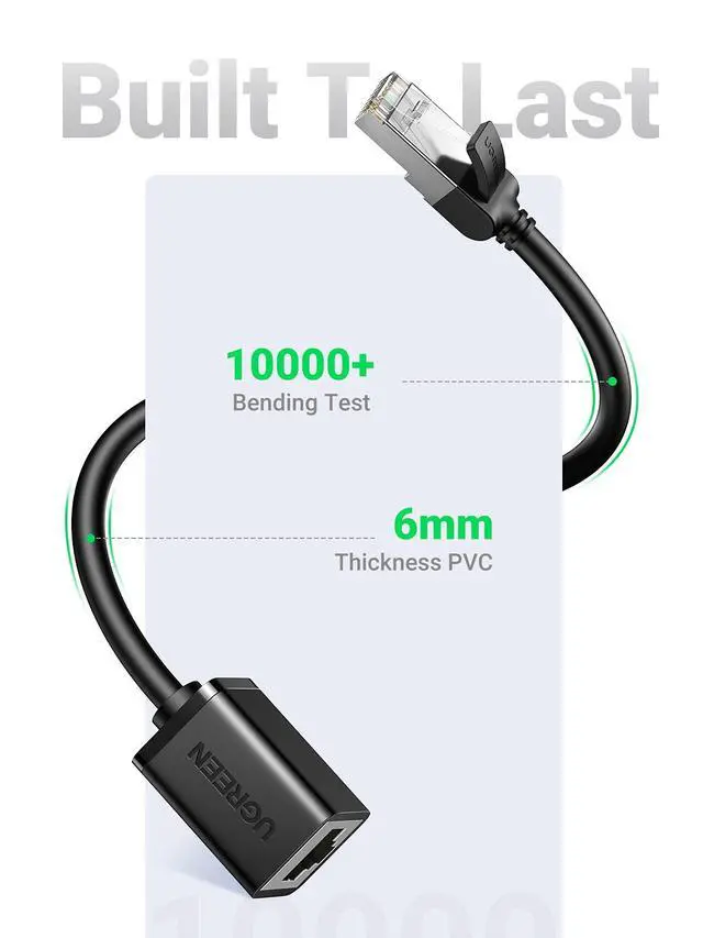Alt view image 6 of 7 - UGREEN Cat6 Ethernet Extension Cable 10FT, Male to Female Connector, Black