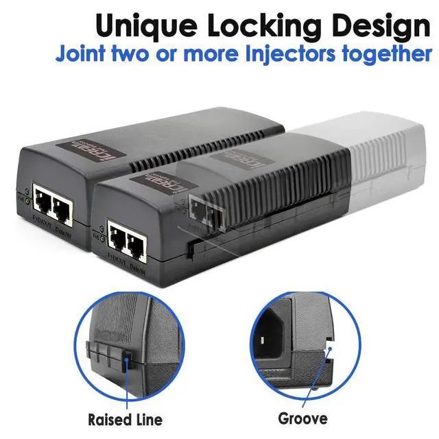 Alt view image 4 of 6 - 60W Gigabit PoE++ Injector - 10/100/1000Mbps, RJ45 Shielded, IEEE 802.3af/at/BT Compliant, PoE Switch Powerline Network Adapter for High Power Ethernet Devices, Up to 328ft