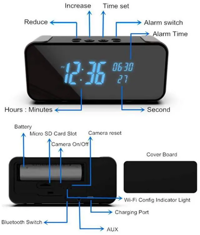 Alt view image 7 of 7 - Hidden Camera,Wireless Indoor Camera for Home Security, 3 in 1 Nanny Cam with Clock & Bluetooth Speaker, 4K HD Night Vision & Motion Detection,Local SD Recording/Replay, Video Only Security Camera