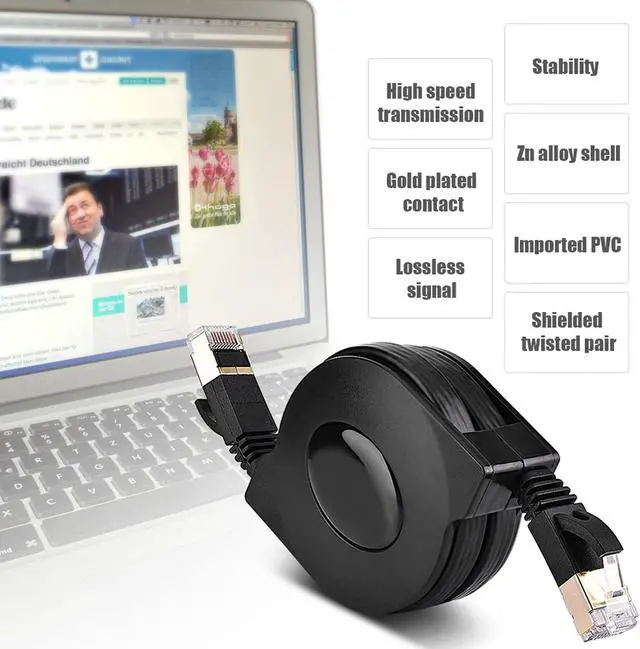 Alt view image 2 of 7 - RJ45 LAN Cable, Black Retractable LAN Network Cable, Flat Ethernet Cord for LAN Network