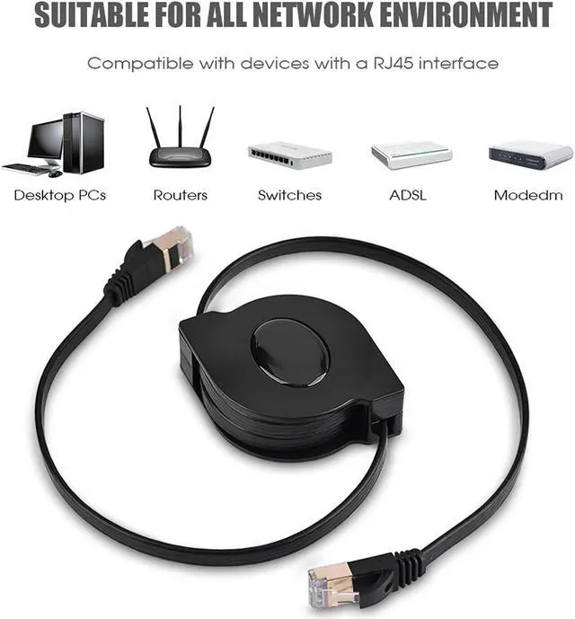 Alt view image 6 of 7 - RJ45 LAN Cable, Black Retractable LAN Network Cable, Flat Ethernet Cord for LAN Network
