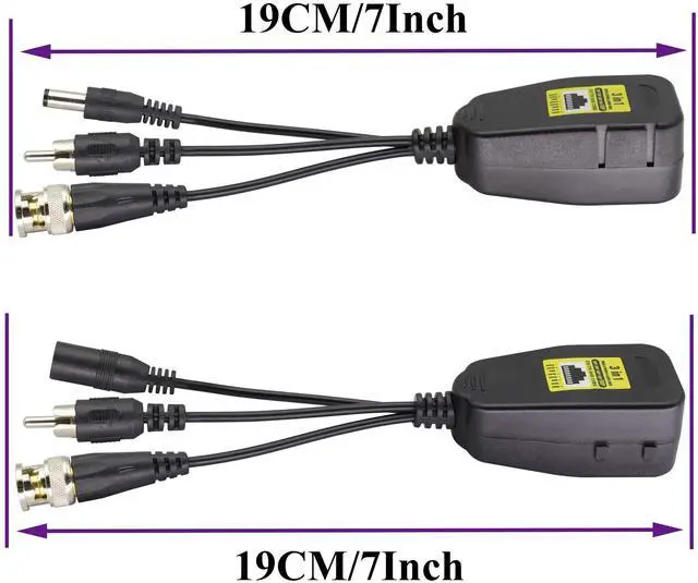 Alt view image 2 of 7 - BUCIER BNC to RJ45 Transmitter Transceiver DC Power Passive Audio Video Balun HD-CVI/TVI/AHD/CVBS with DC Jack for 720P-1080P 3MP 4MP 5MP 8MP CCTV Security DVR Surveillance Camera System(19cm/4Pairs)