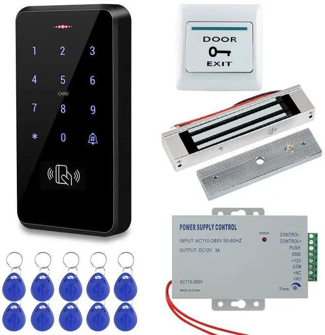 Main image of HFeng IP68 Waterproof Outdoor Door Access Control System Kit RFID Access Control Keypad Touch Panel + 180KG/350lbs Electric Magnetic Lock + Power Supply +10pcs Keyfobs