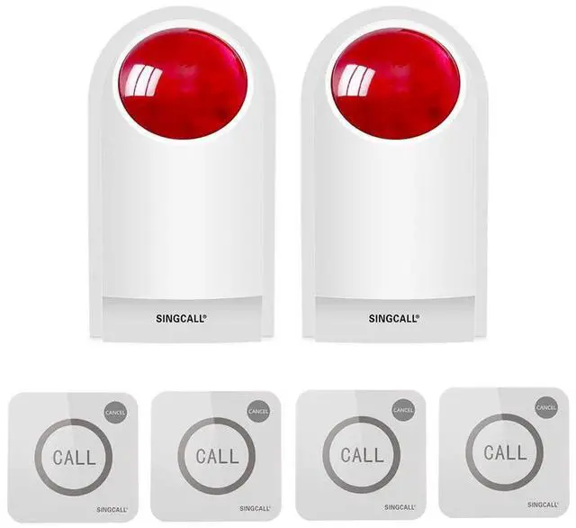 Main image of Remote Emergency Strobe Siren Alarm Kit Home Caring Alert System | Panic SOS Warning System for Factory/Hospital/Store/Hotel/Jewelry Shop Security, 2 Red Flashing Sirens 4 Emergency Buttons