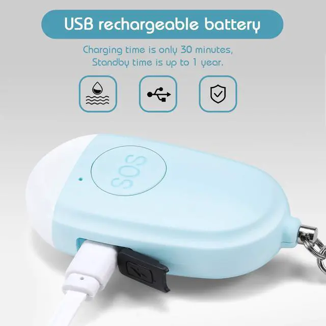 Alt view image 2 of 7 - 4 Pieces Personal Security Alarm Keychain 130 dB Safety Alarm Self Siren Song Keychain with USB Rechargeable LED Flashlight for Women Kids Children Elders Men