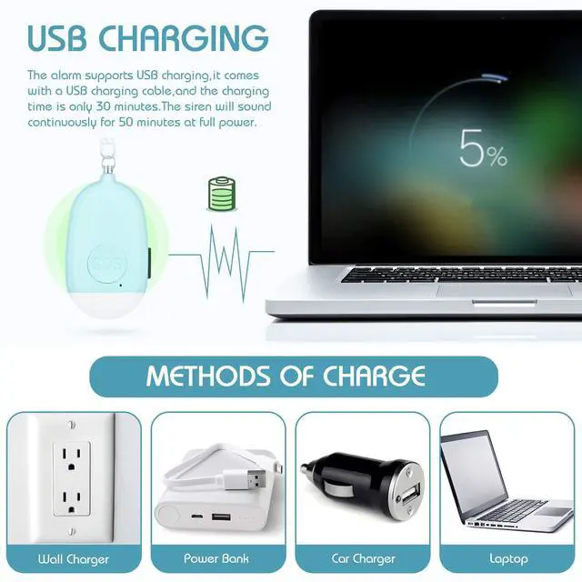 Alt view image 3 of 7 - 4 Pieces Personal Security Alarm Keychain 130 dB Safety Alarm Self Siren Song Keychain with USB Rechargeable LED Flashlight for Women Kids Children Elders Men