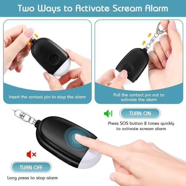 Alt view image 6 of 7 - 4 Pieces Personal Security Alarm Keychain 130 dB Safety Alarm Self Siren Song Keychain with USB Rechargeable LED Flashlight for Women Kids Children Elders Men