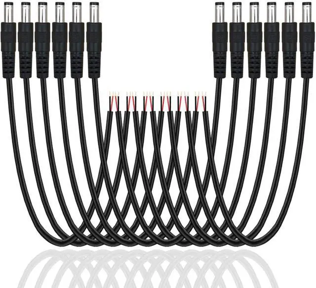 Main image of 12 Pack DC Power Cable 12v DC Power Plug Cord Male Connectors 2.1mm x 5.5mm DC Pigtail Adapter Barrel Jack Socket Wire for CCTV Security Camera,DVR,Car Rearview Monitor System Video,LED Strip Light