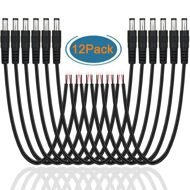 Alt view image 4 of 5 - 12 Pack DC Power Cable 12v DC Power Plug Cord Male Connectors 2.1mm x 5.5mm DC Pigtail Adapter Barrel Jack Socket Wire for CCTV Security Camera,DVR,Car Rearview Monitor System Video,LED Strip Light