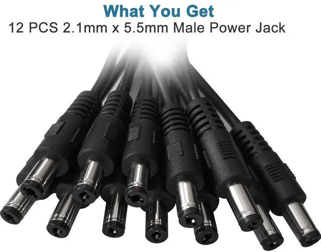 Alt view image 5 of 5 - 12 Pack DC Power Cable 12v DC Power Plug Cord Male Connectors 2.1mm x 5.5mm DC Pigtail Adapter Barrel Jack Socket Wire for CCTV Security Camera,DVR,Car Rearview Monitor System Video,LED Strip Light
