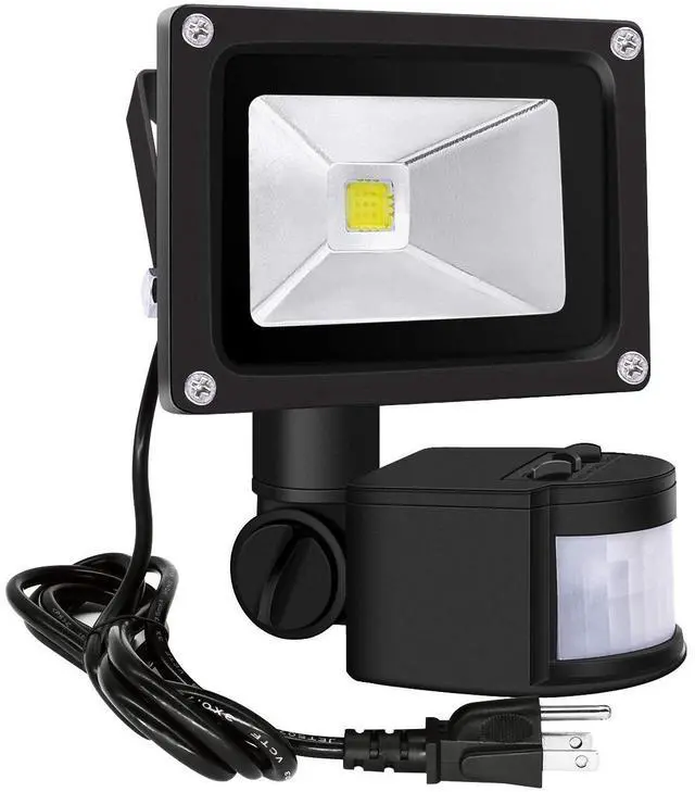 Main image of Motion Sensor Flood Lights Outdoor,10W Induction LED Lamp, IP65 Waterproof Spotlight,6500K LED Sensor Light,Security Light with US 3-Plug (Daylight White-Black)