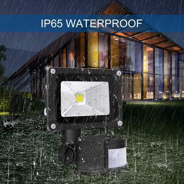 Alt view image 4 of 7 - Motion Sensor Flood Lights Outdoor,10W Induction LED Lamp, IP65 Waterproof Spotlight,6500K LED Sensor Light,Security Light with US 3-Plug (Daylight White-Black)