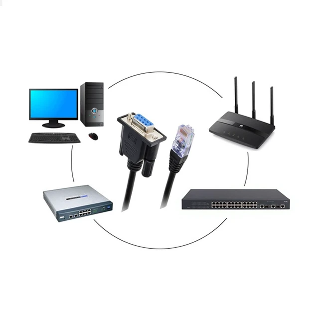 Alt view image 5 of 7 - RJ45 to RS232, DB9 9-Pin Serial Port Female to RJ45 Cat5 Ethernet LAN Console 3.3Ft