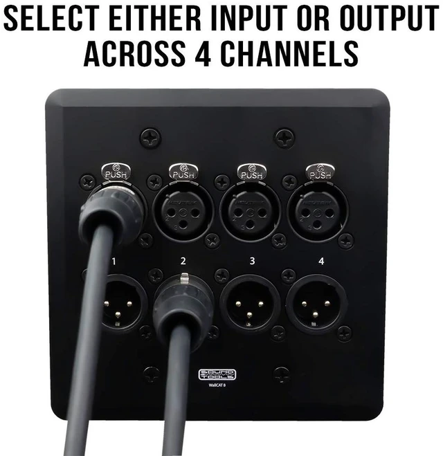 Alt view image 2 of 6 - WallCAT 8 4 Channel XLR Wall Plate 2 Gang Black Brushed Aluminum Solderless Installation Fits Standard 4 Inch Junction Boxes Supports Analog Audio AES3 DMX Intercom Male/Female