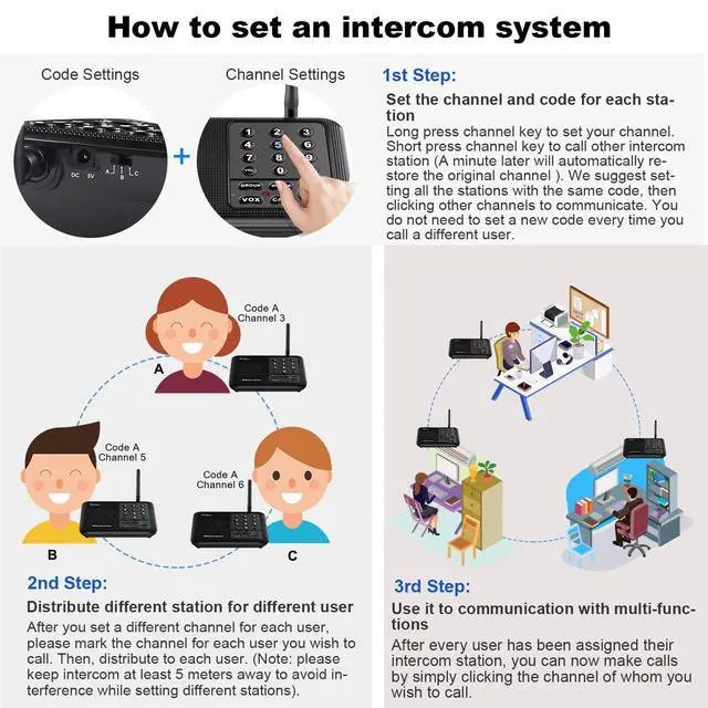 Alt view image 6 of 7 - Wuloo Intercoms Wireless for Home 1 Mile (5280 Feet) Range 10 - Channel, Wireless Home Intercom System for House Business Office, Room to Room Intercom, Home Communication System (2 Packs, Black)